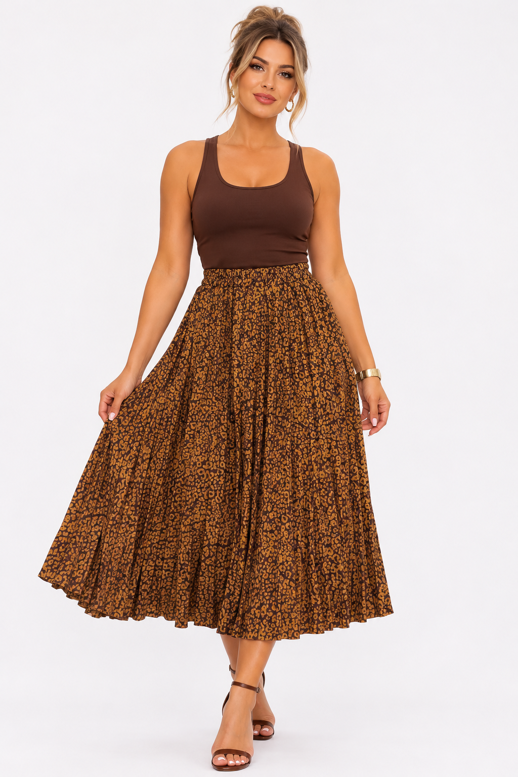 Pleated Skirt | Caramel & Chocolate Brown