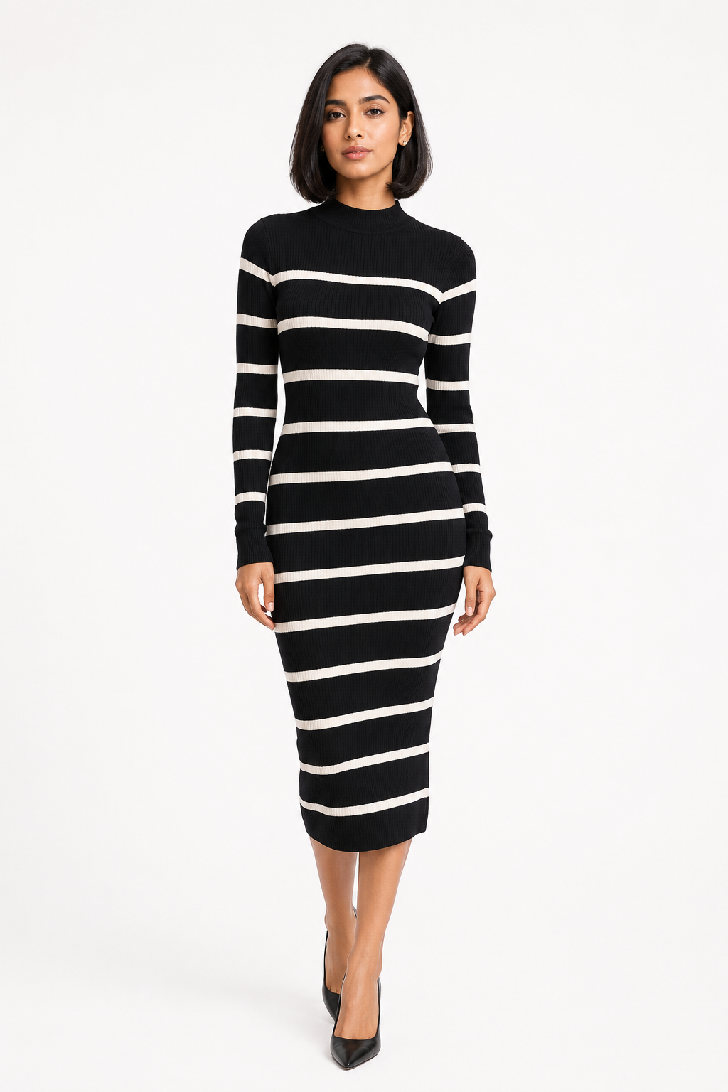 Stripe Knit Dress - Black