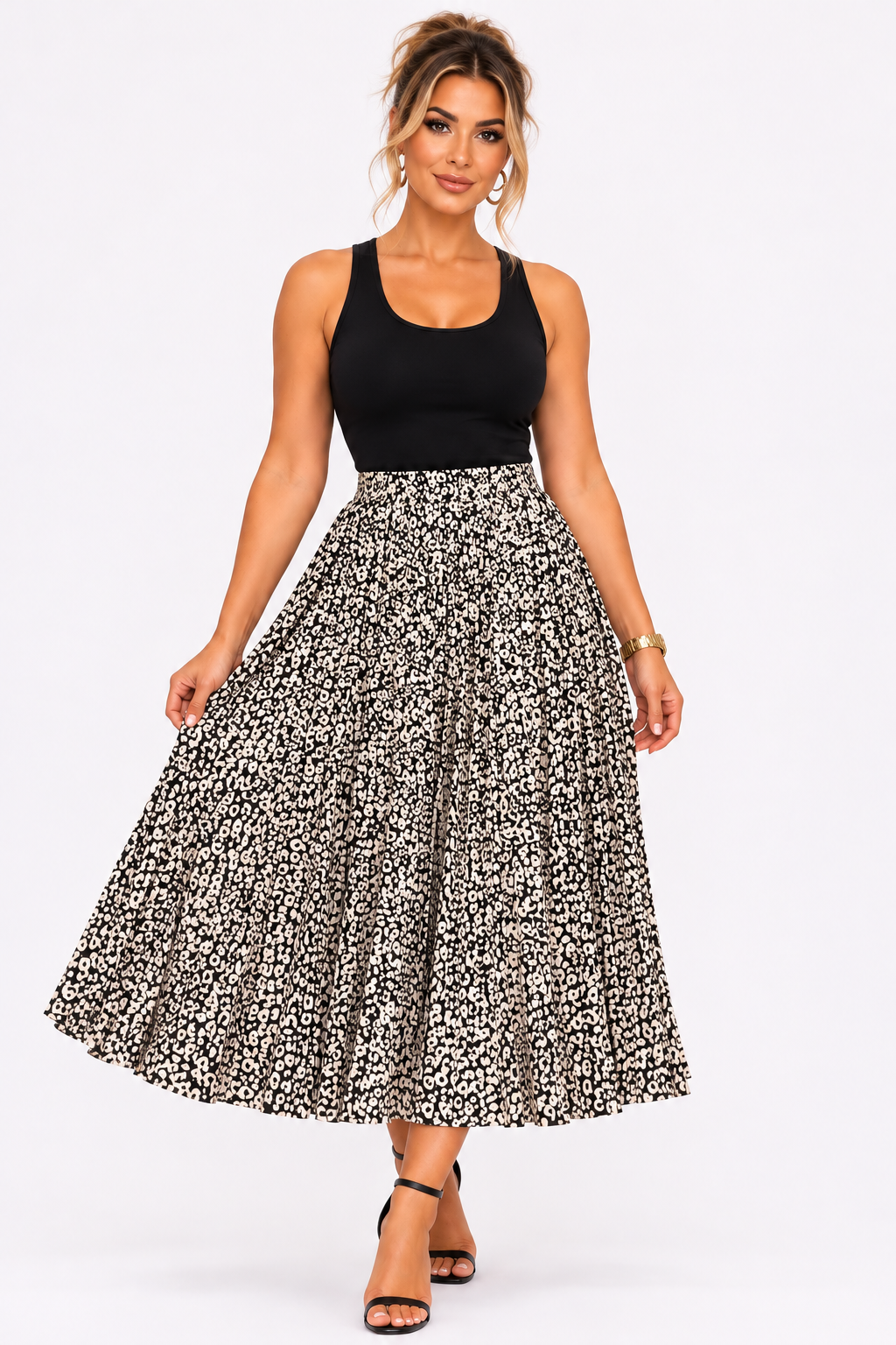 Pleated Skirt | Cream & Chocolate Brown