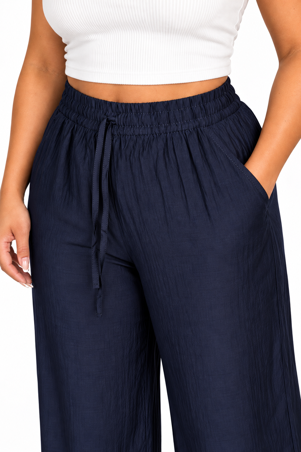 Linen Wide Leg Trouser | Navy Blue
