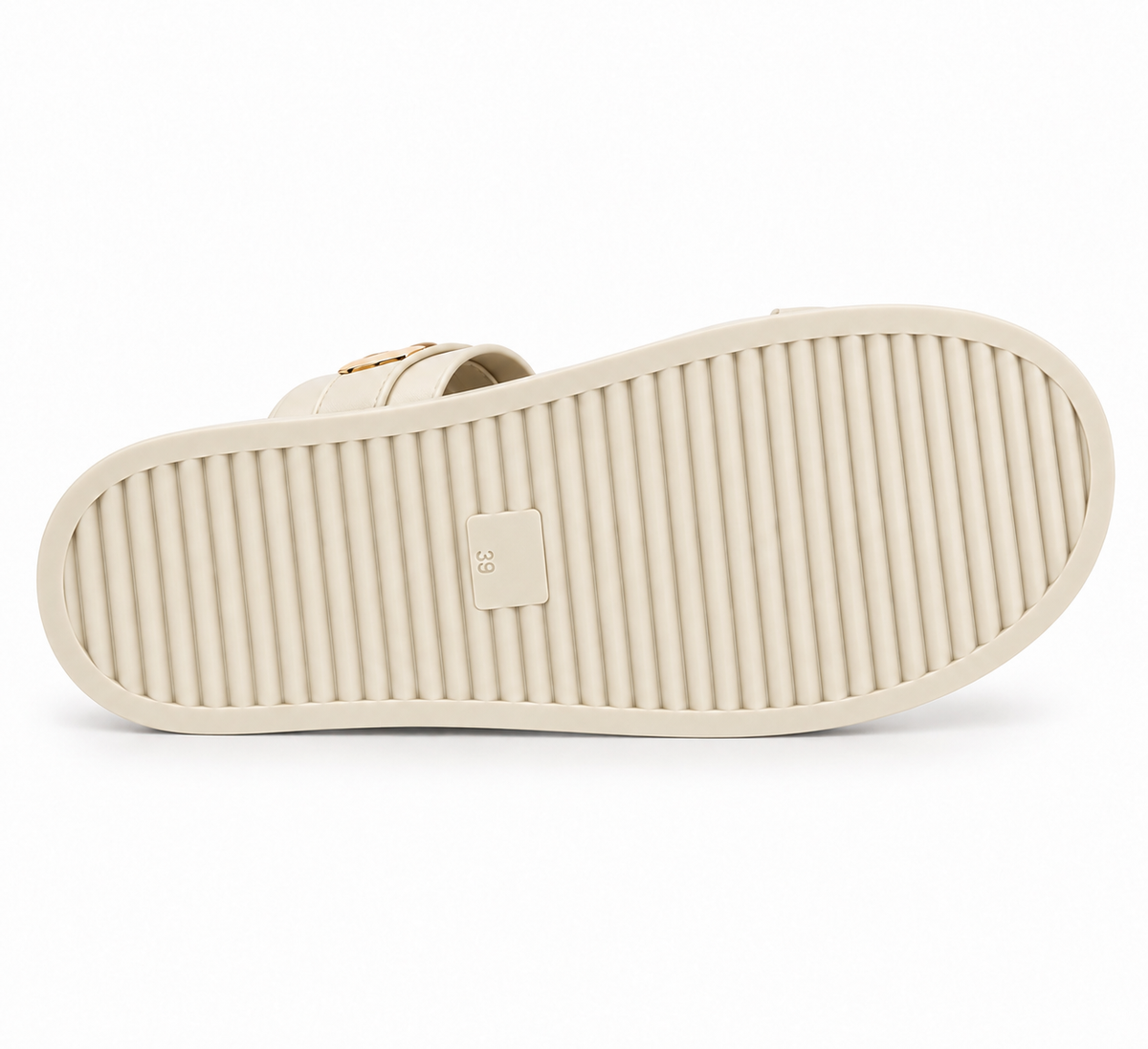 Double Buckle Slide Sandal – Cream