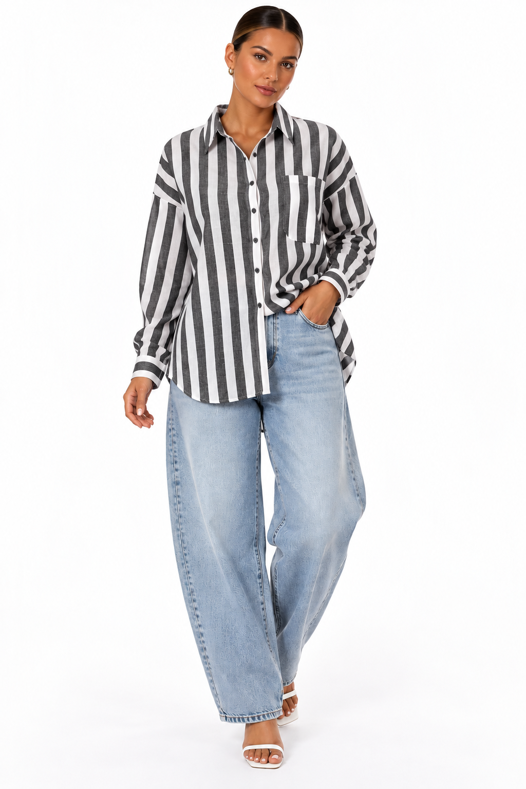 Striped Oversized Shirt | Black