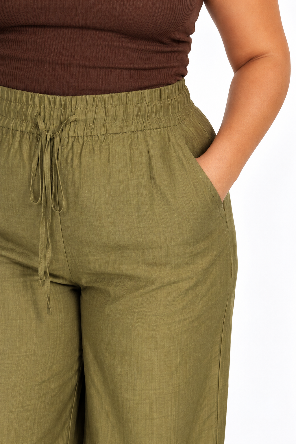 Linen Wide Leg Trouser | Green
