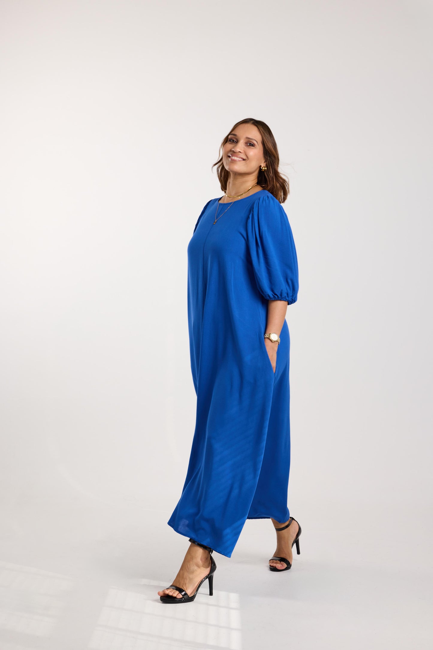 Azure Blue Puff-Sleeve Maxi Dress