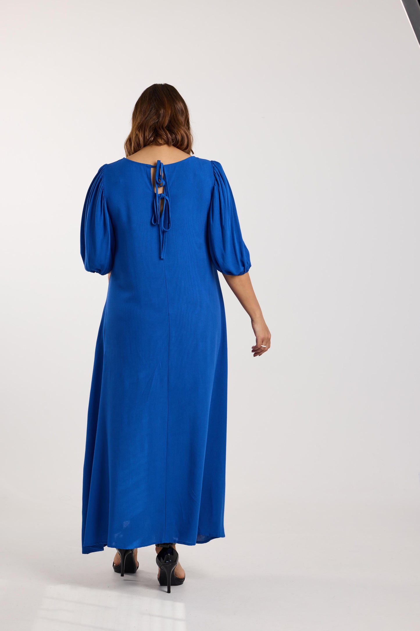 Azure Blue Puff-Sleeve Maxi Dress