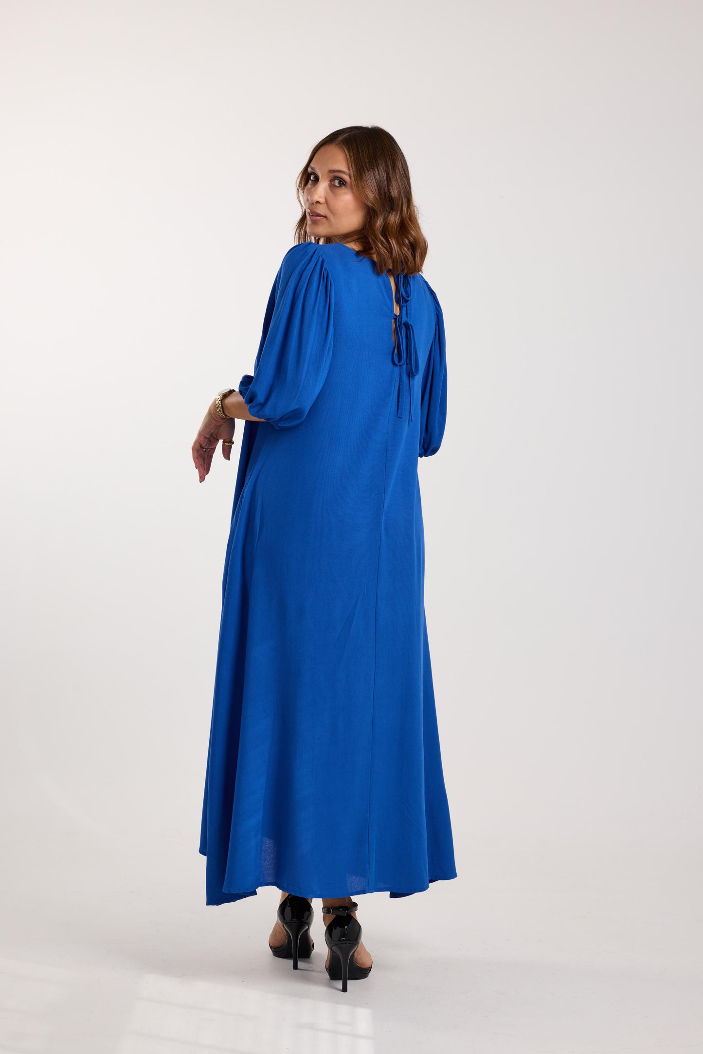 Azure Blue Puff-Sleeve Maxi Dress