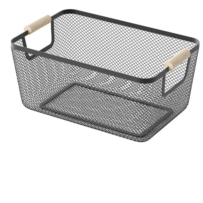 Multi Purpose Stainless Steel Mesh Storage Basket with Bamboo Handles - Large