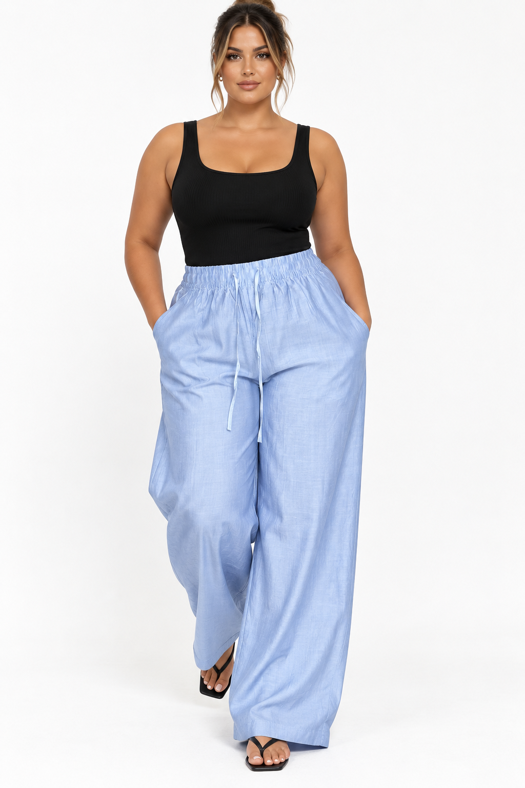 Linen Wide Leg Trouser | Baby Blue