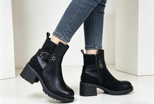 Edge Buckle Ankle Boot - Black
