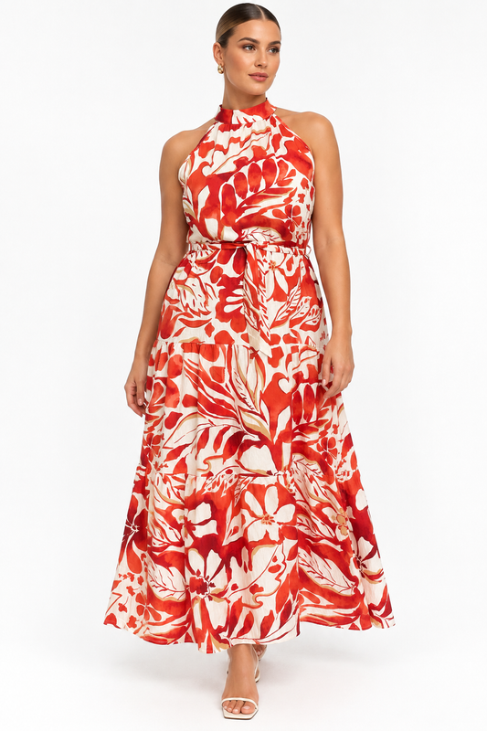 The Aurelia Halter Dress - Rust Orange