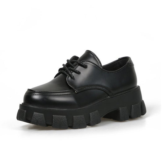 Women Black Chunky Lace Up Shoe | PU Leather