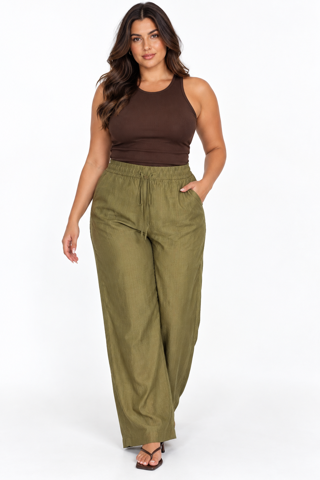 Linen Wide Leg Trouser | Green