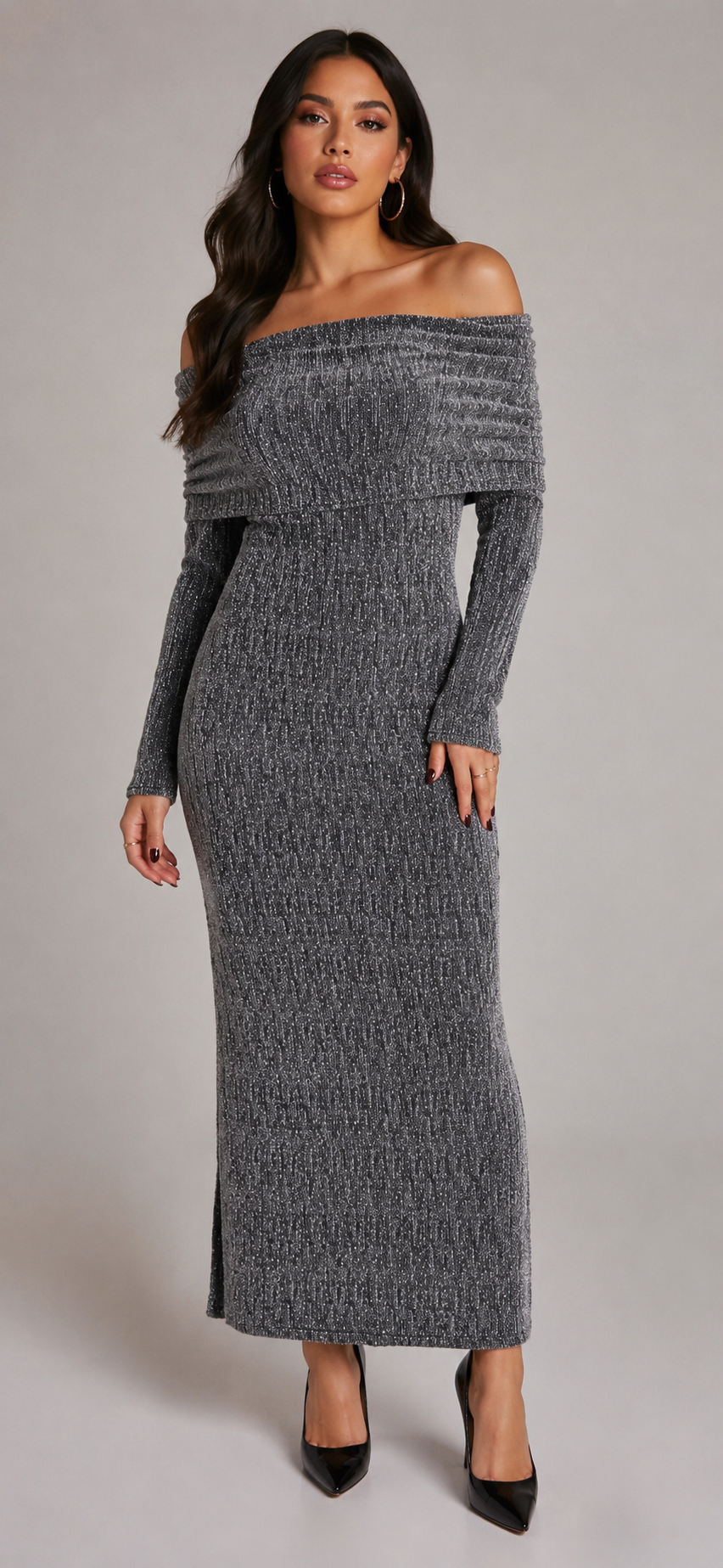 Shimmer Off-Shouler Dress - Silver