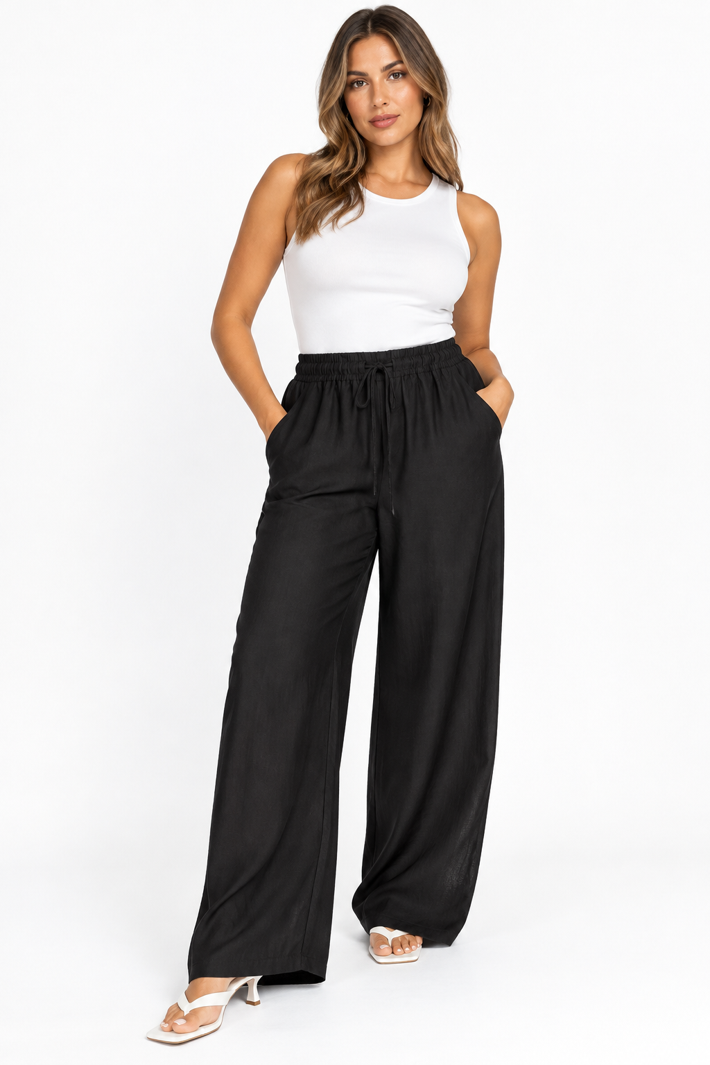 Linen Wide Leg Trouser | Black