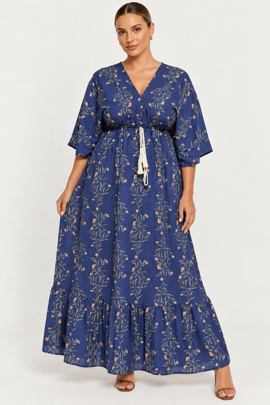 The Amara Botanical Dress - Blue
