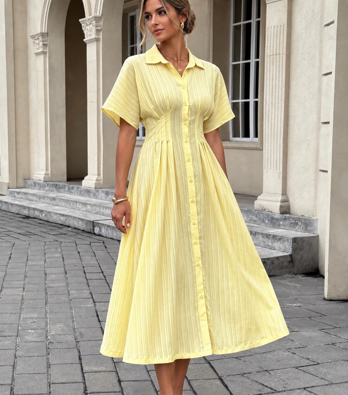 Midi Flare Shirt Dress | Butter Yellow