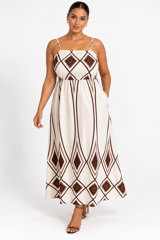 The Amara Geo Dress - Beige