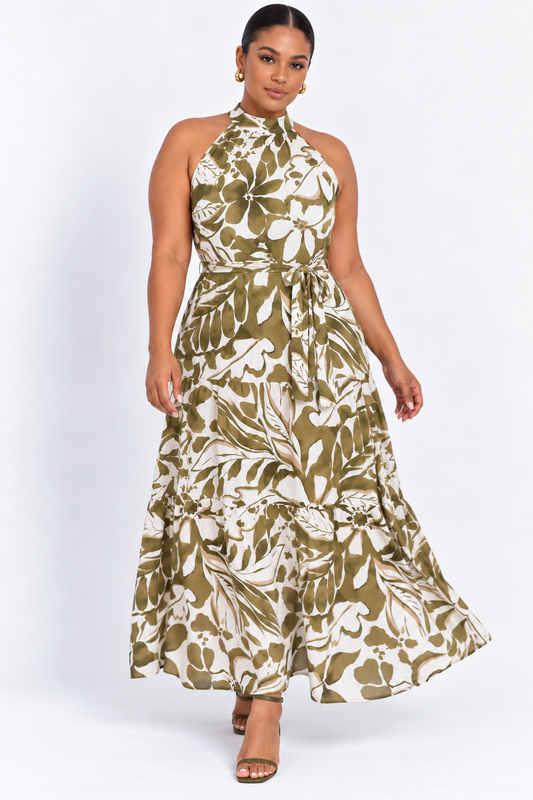 The Aurelia Halter Dress - Olive Green