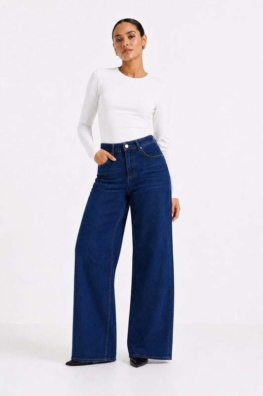 Wide Leg Dark Blue Denim
