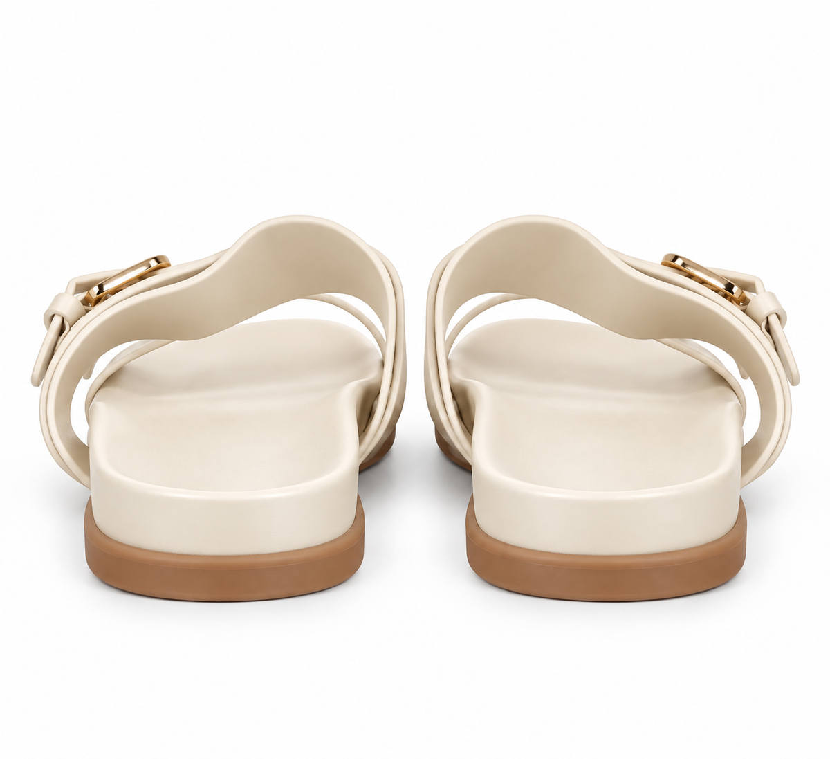 Double Buckle Slide Sandal – Cream