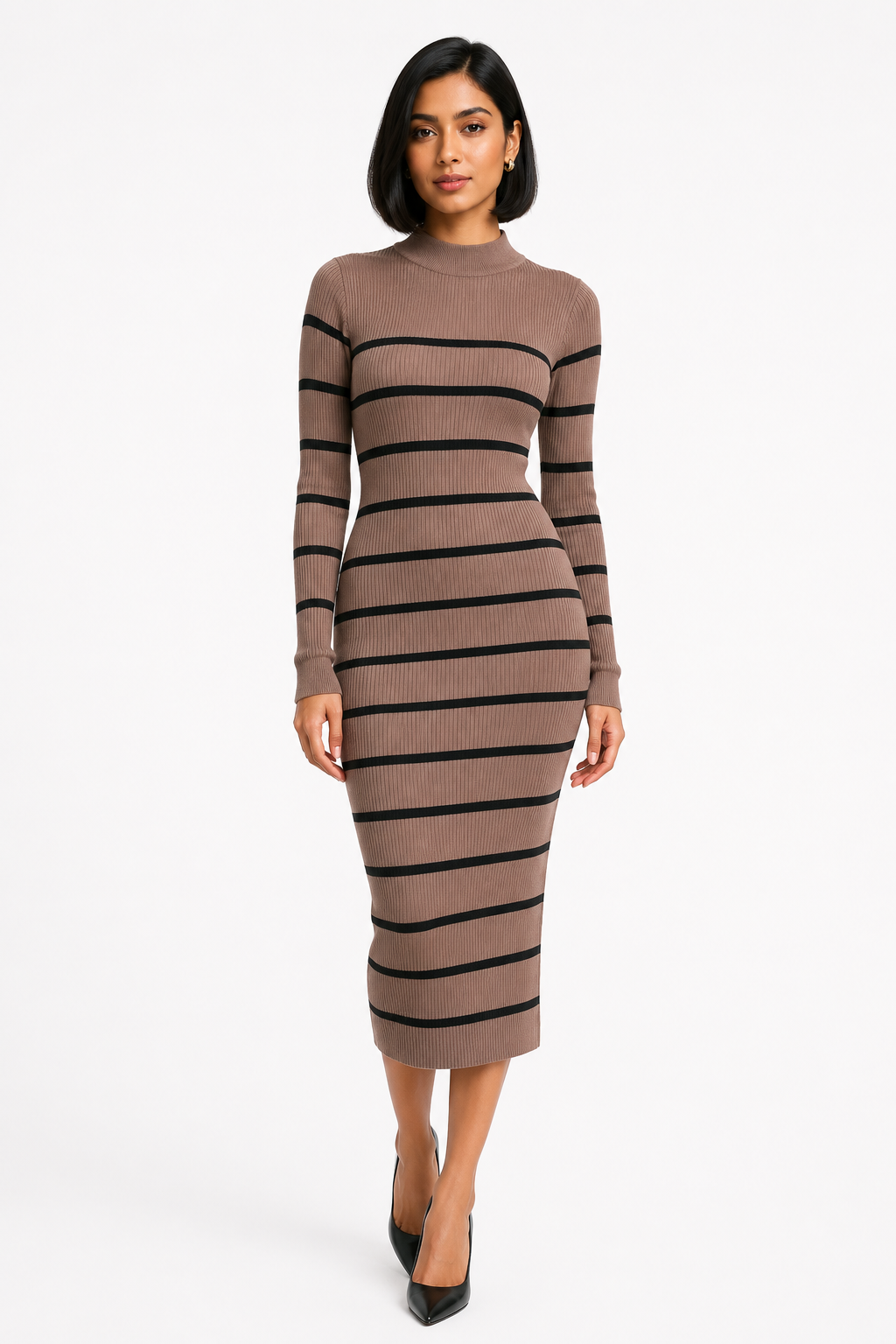 Stripe Knit Dress - Brown