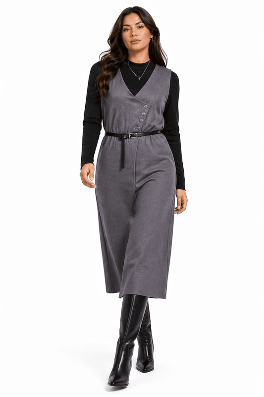 Two Piece Knit Set (Dress & Turtle Neck) - Grey