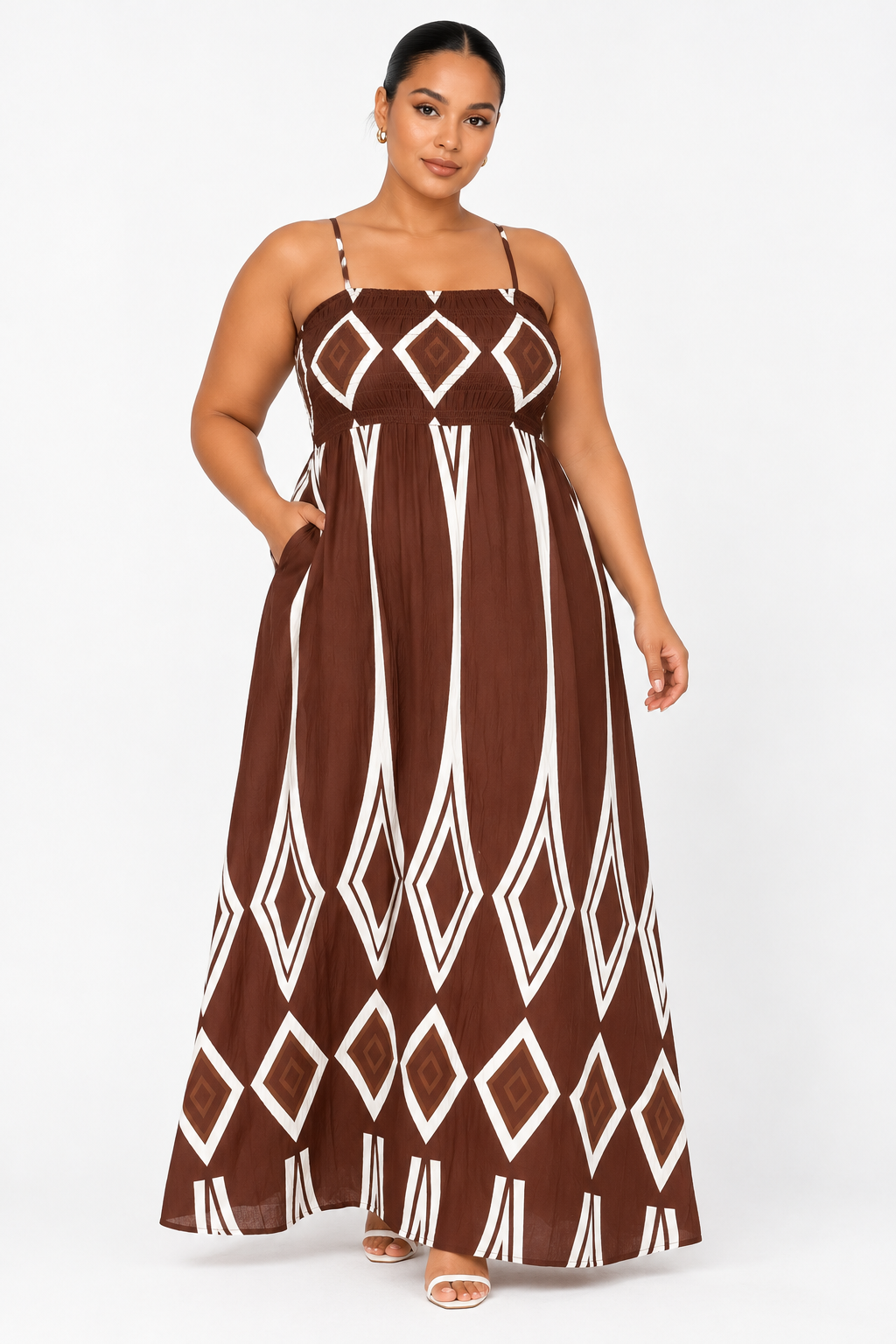 The Amara Geo Dress - Brown