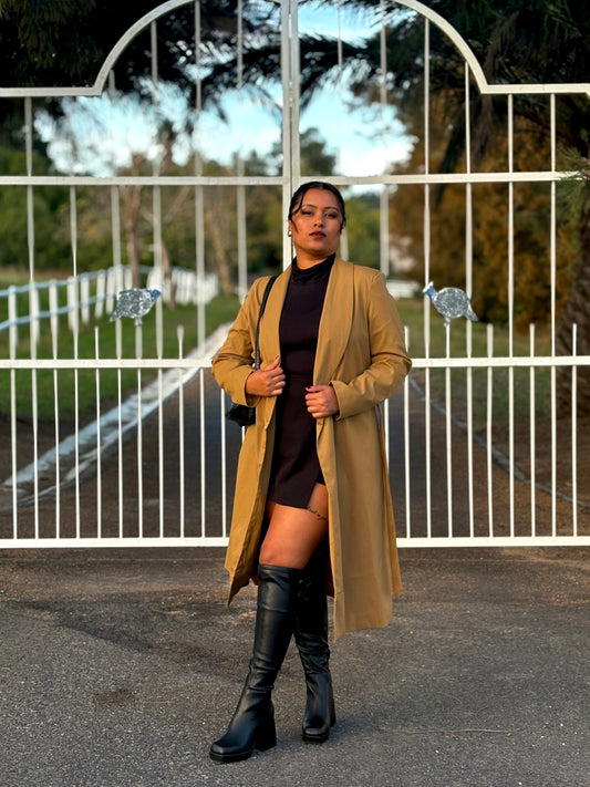 Camel Longline Open Front Coat