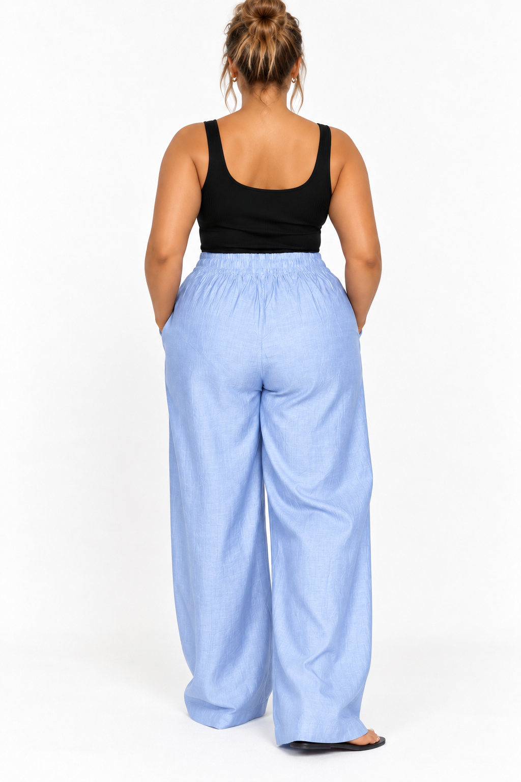 Linen Wide Leg Trouser | Baby Blue