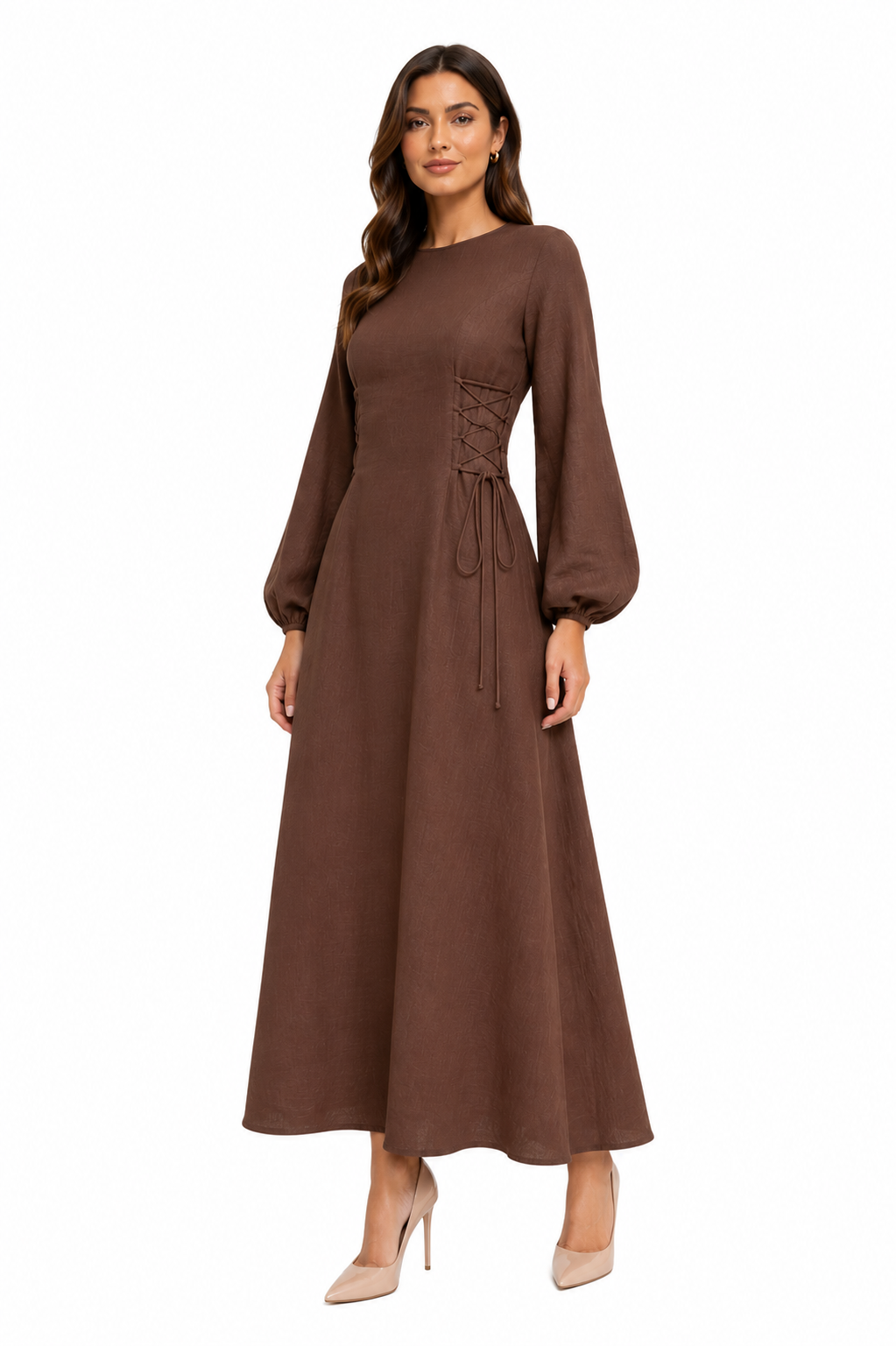 Brown Linen Flair Dress