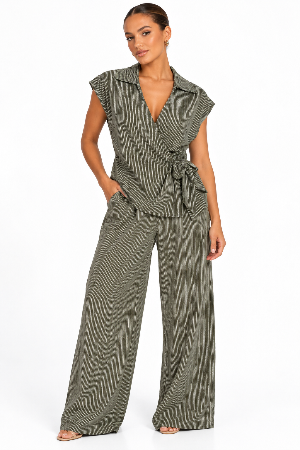 Stripe Co-Ord Set | Olive Green