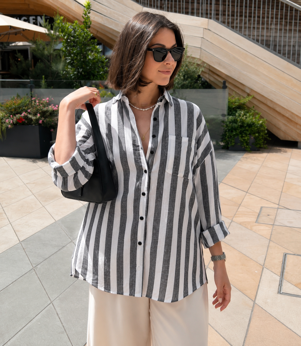 Ladies Stripe Shirt | Black
