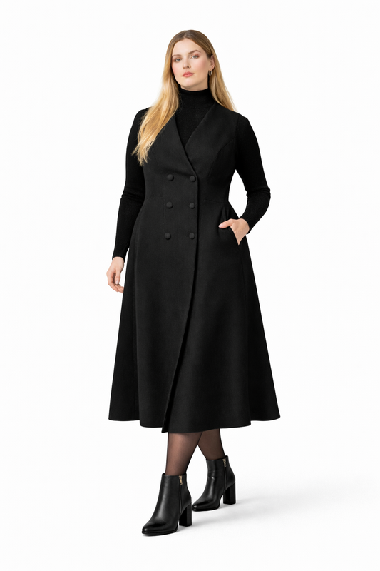 Black Sleeveless Melton Coat Dress