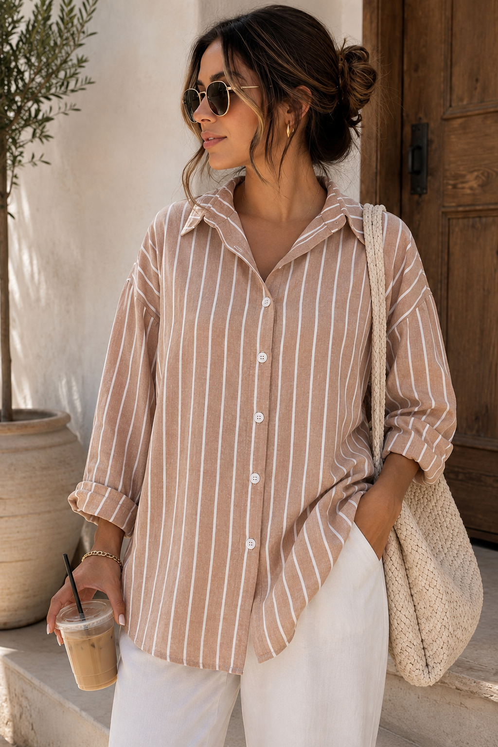 Ladies Stripe Shirt | Salmon