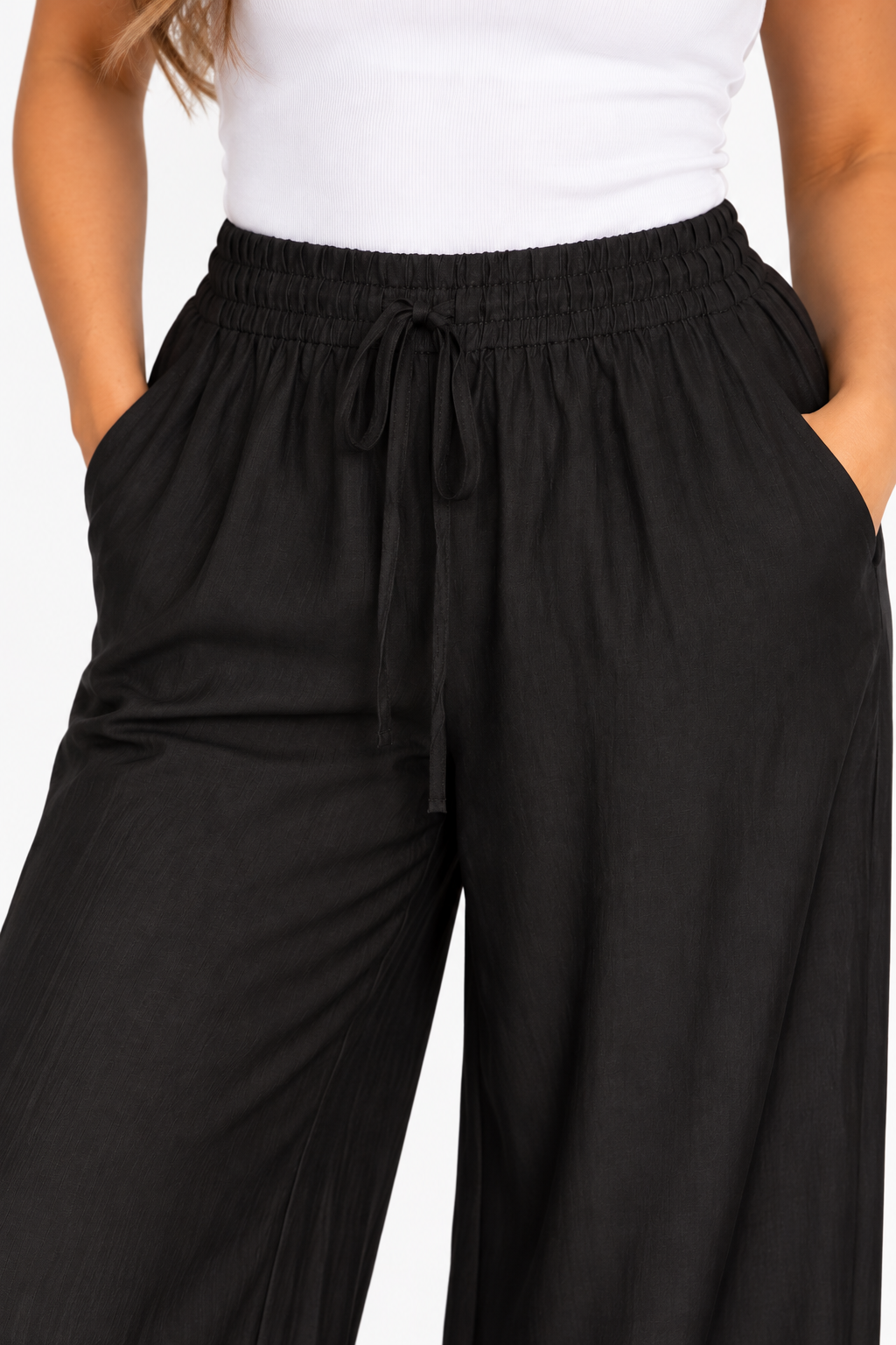 Linen Wide Leg Trouser | Black