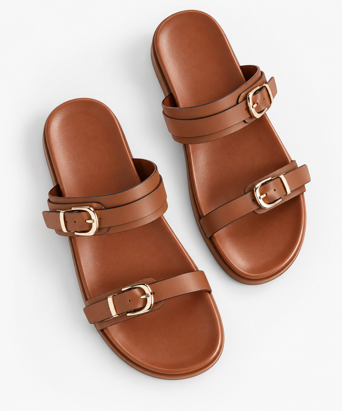 Double Buckle Slide Sandal – Tan