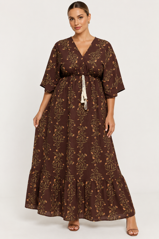 The Amara Botanical Dress - Brown