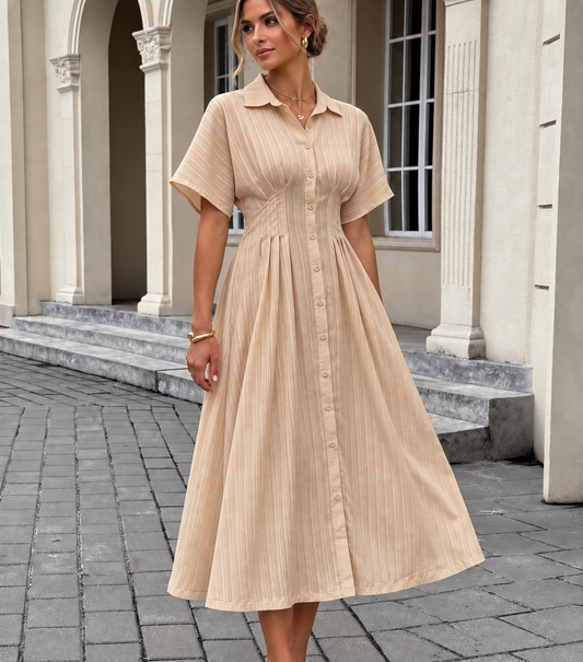 Midi Flare Shirt Dress | Sand Beige