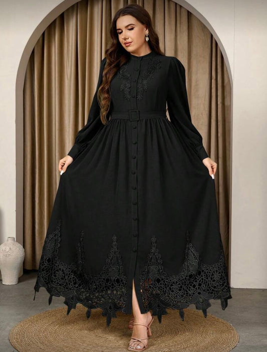 Rhadi Embroidered Elegant Dress - Black