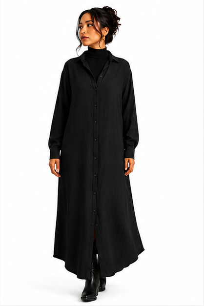 Ladies Oversized Shirt Dress - Black