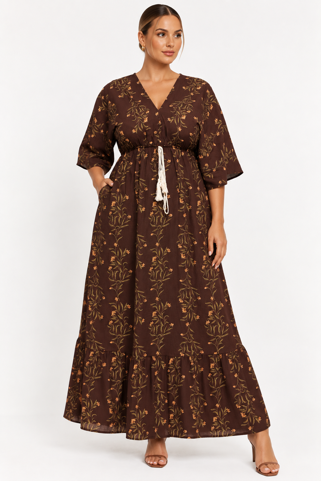 The Amara Botanical Dress - Brown