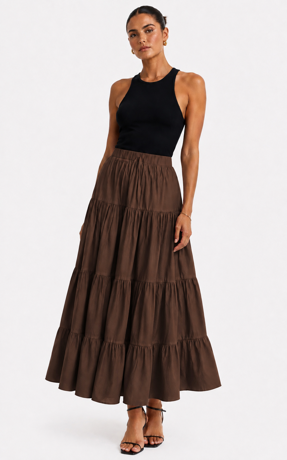Tiered Maxi Skirt | Brown
