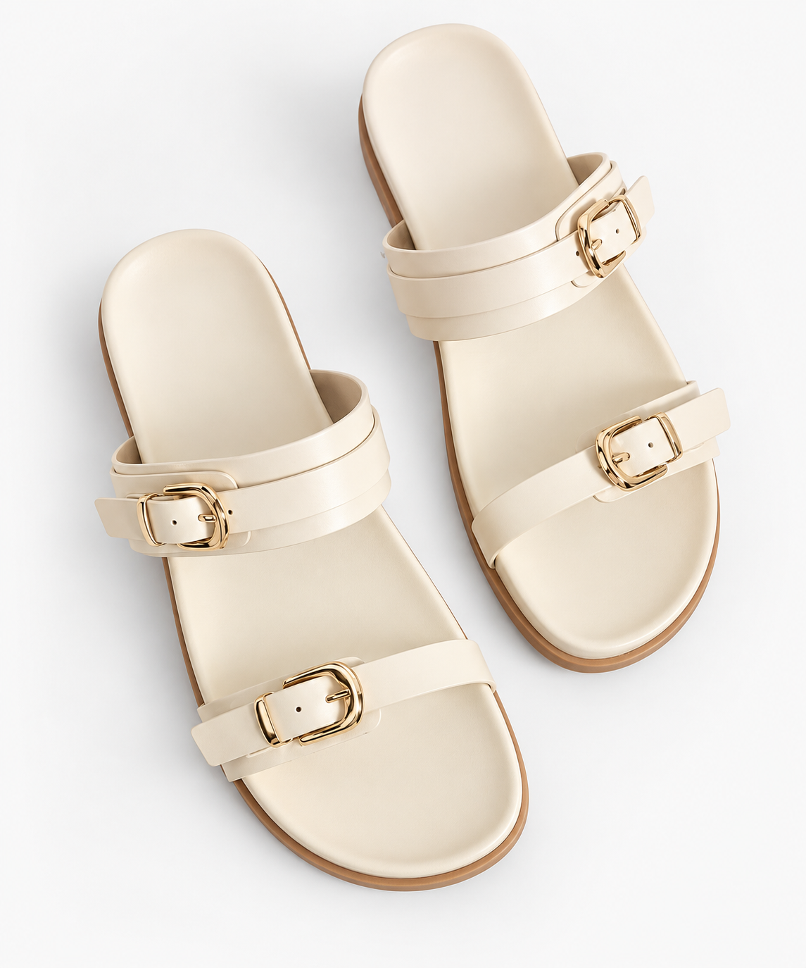 Double Buckle Slide Sandal – Cream
