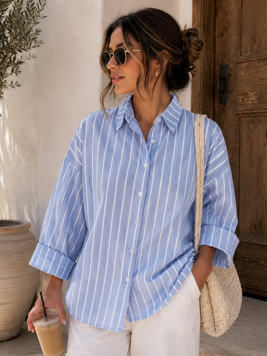 Ladies Stripe Shirt | Blue