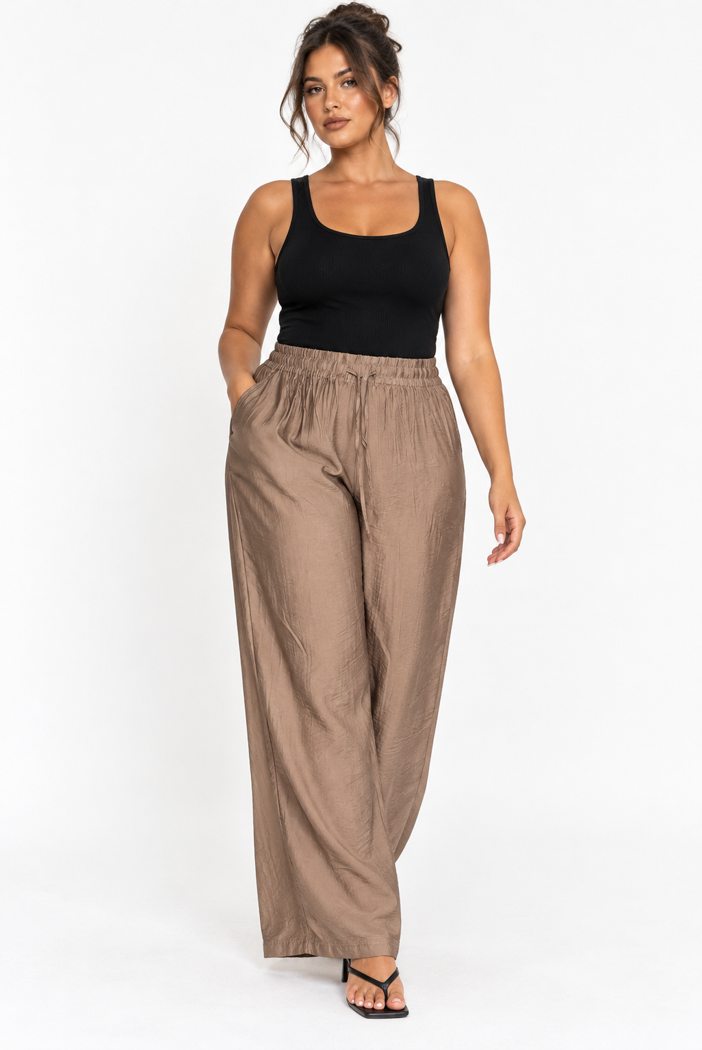 Linen Wide Leg Trouser | Taupe