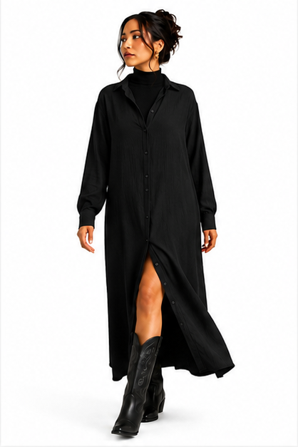 Ladies Oversized Shirt Dress - Black