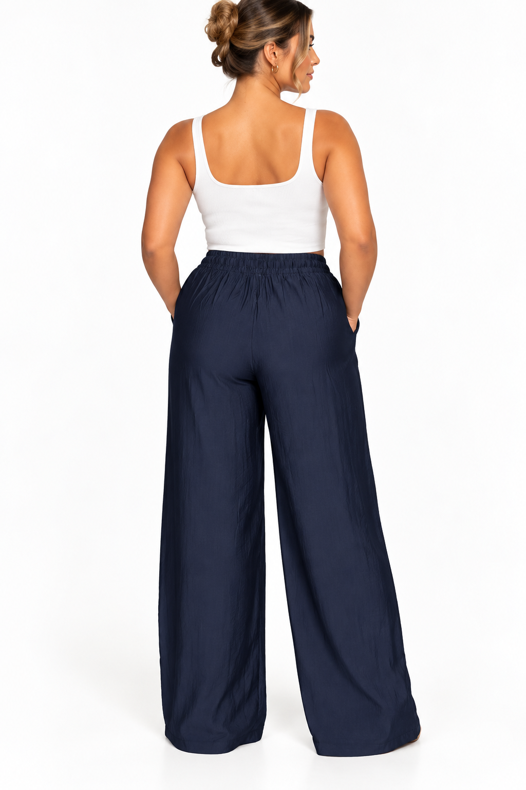 Linen Wide Leg Trouser | Navy Blue