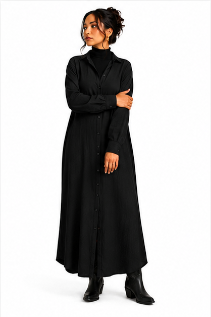 Ladies Oversized Shirt Dress - Black