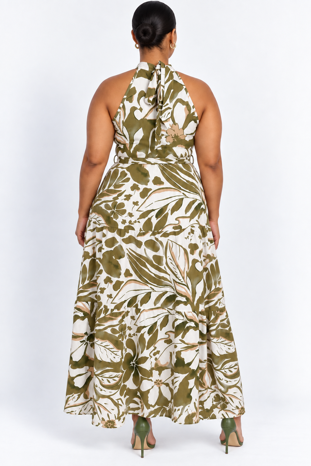 The Aurelia Halter Dress - Olive Green