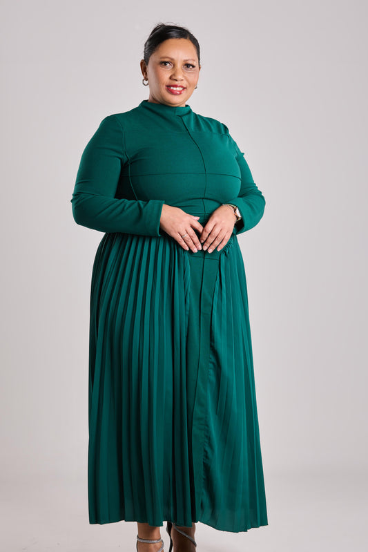 Enchanted Emerald Green Pleated Dress